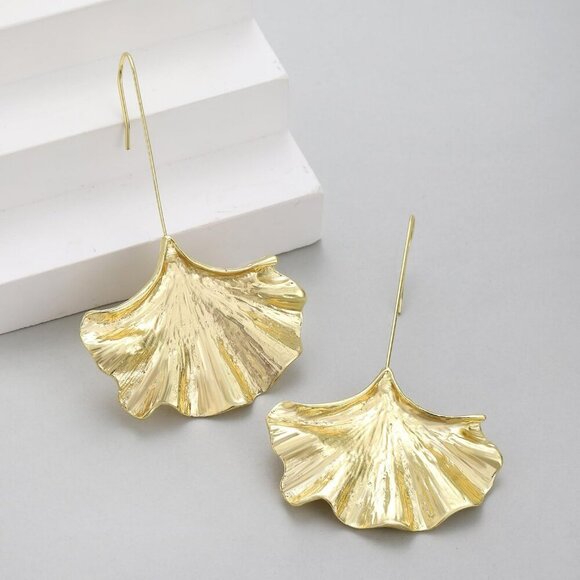 Palm Leaf Earrings Large Monstera Gold Line Dangle Earrings Bohemian Summer Fest - Picture 4 of 4